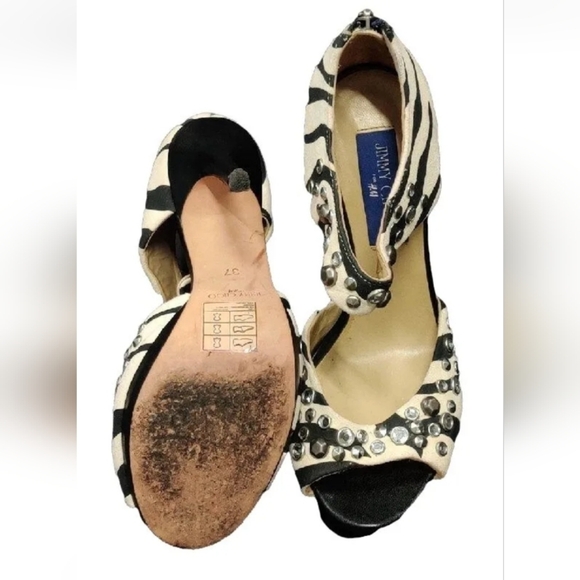 Jimmy Choo For H&M Suede Zebra Print With Studs & Rhinestones Stilettos Size 37 - Picture 6 of 12